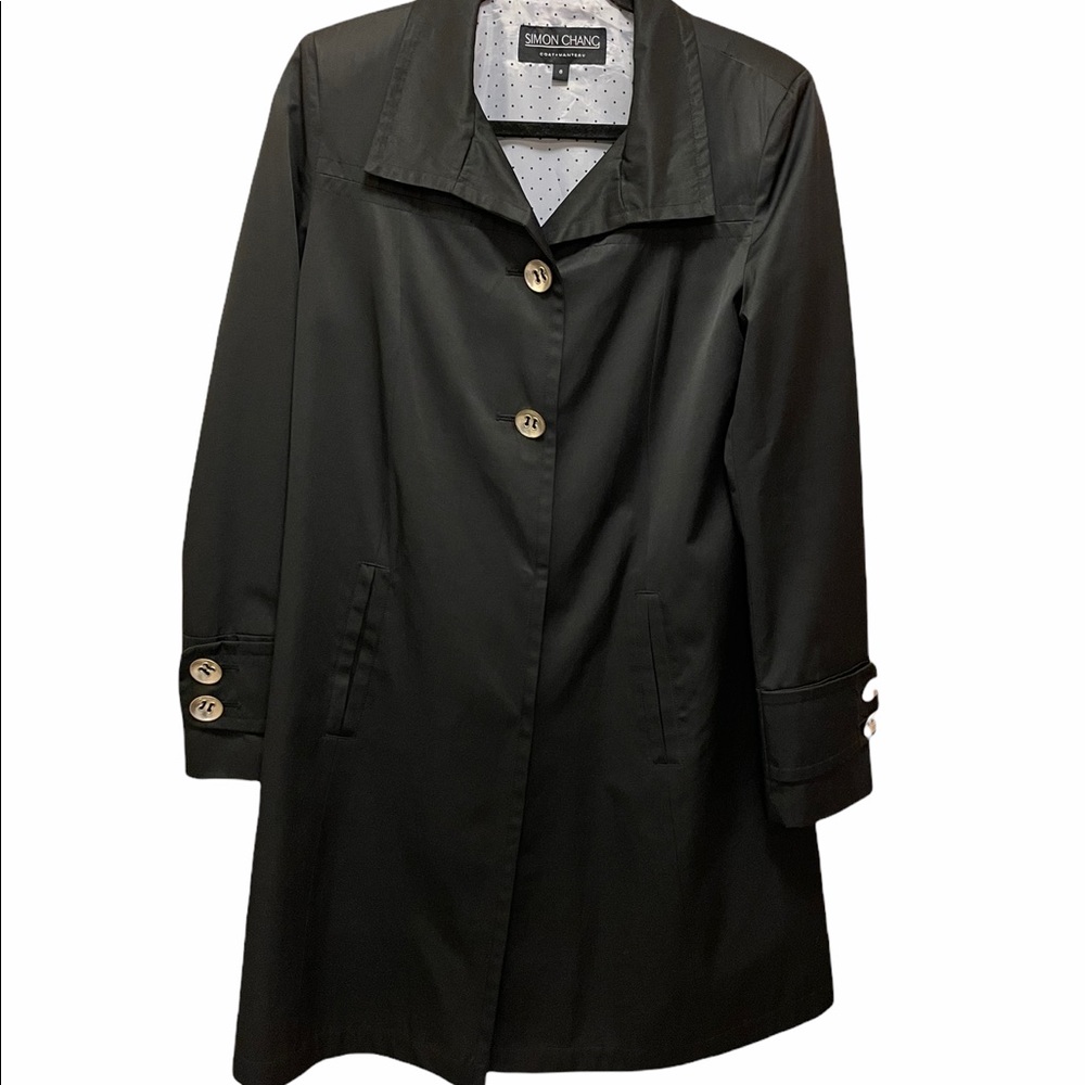 Simon Chang Black Trench Coat | Size 6